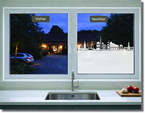 Preview: Fensterfolie mit Skyline-Darstellung, lichtdurchlässig und dekorativ