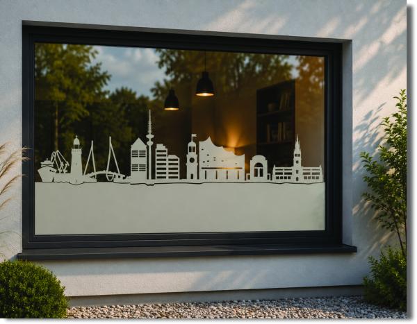 Preview: Fensterfolie Hamburg Stadt mit Sichtschutz, Fensterfolie mit urbaner Stadtsilhouette als moderner Sichtschutz für Fensterflächen