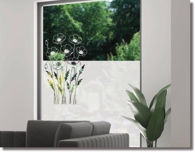 Fensterfolie eine geschwungene Mohnblume