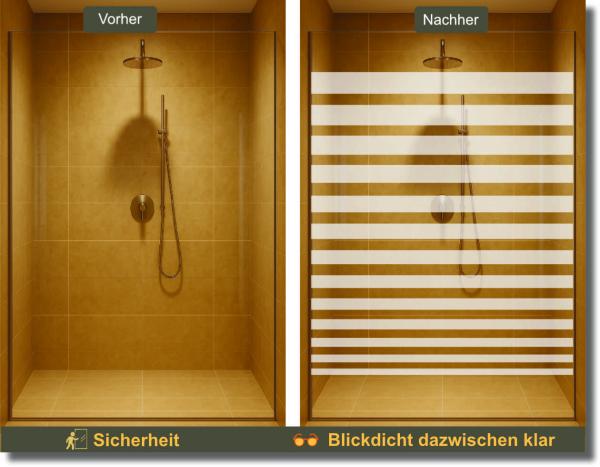 Sichtschutzfolie für die Dusche mit waagerechten Streifen – verhindert dagegen laufen – klare Zwischenräume