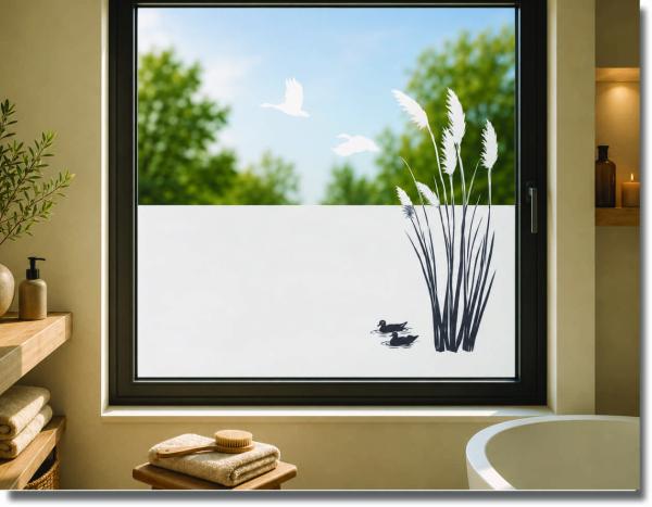Fensterfolie Pampasgras mit Enten als dekorativer Sichtschutz für Fenster und Glasflächen