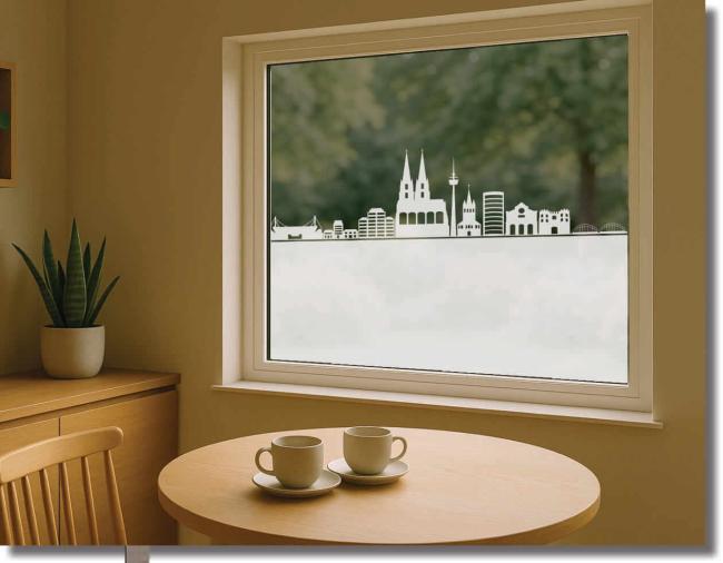 Fensterfolie Skyline Koeln mit unterer Flaeche blickdicht