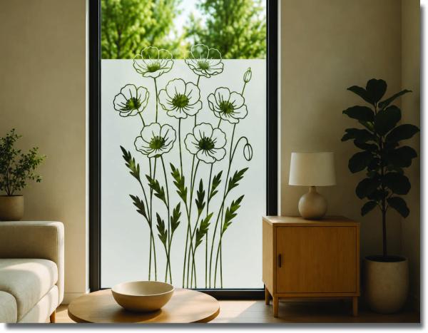 Fensterfolie Mohntraum mit Mohnblumen als dekorativer Sichtschutz für Fenster und Glasflächen