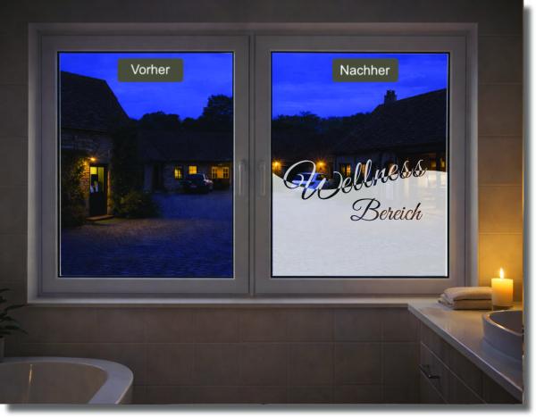 Preview: Milchglasfolie mit Wellness-Schriftzug für Sauna, Bad und Spa-Bereich