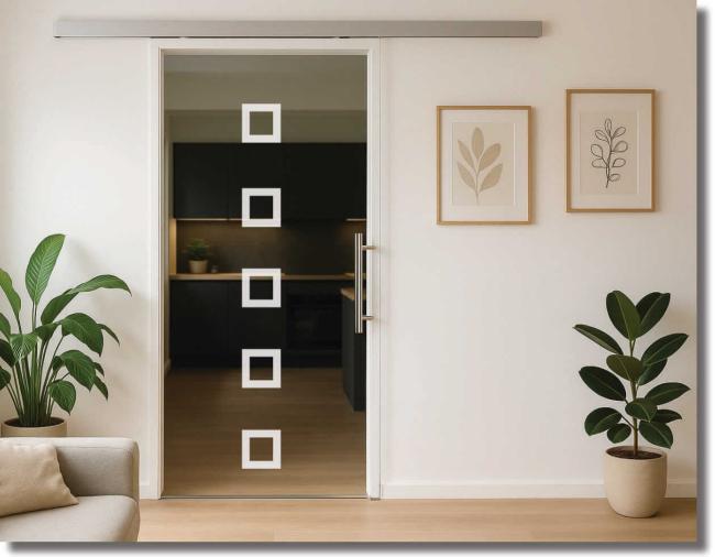 Glasdekorfolie line cube fuenf quadrate unternander innen offen