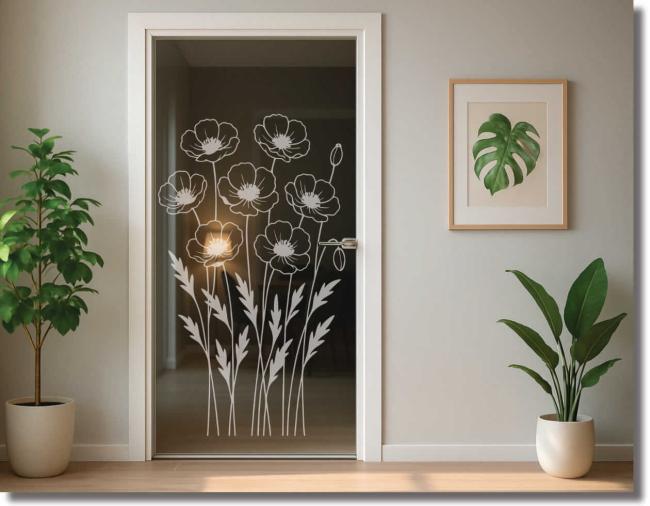 Glasdekorfolie geschwungene mohnblumen