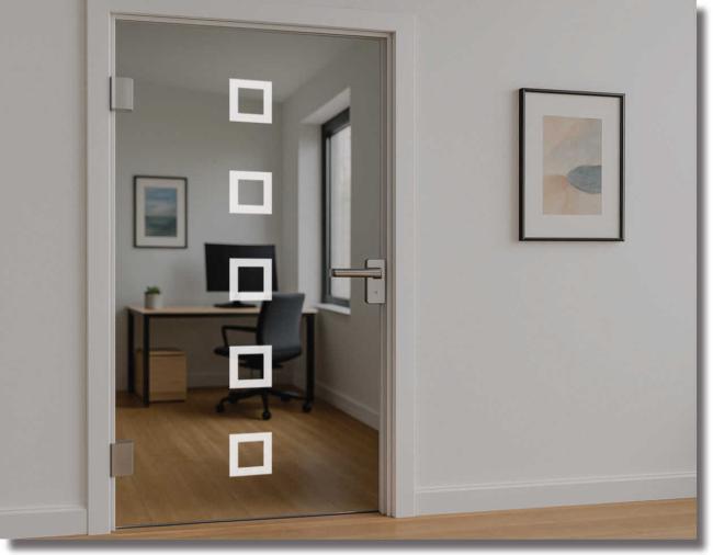 Glastürdekorfolie line cube fuenf quadrate unternander innen offen