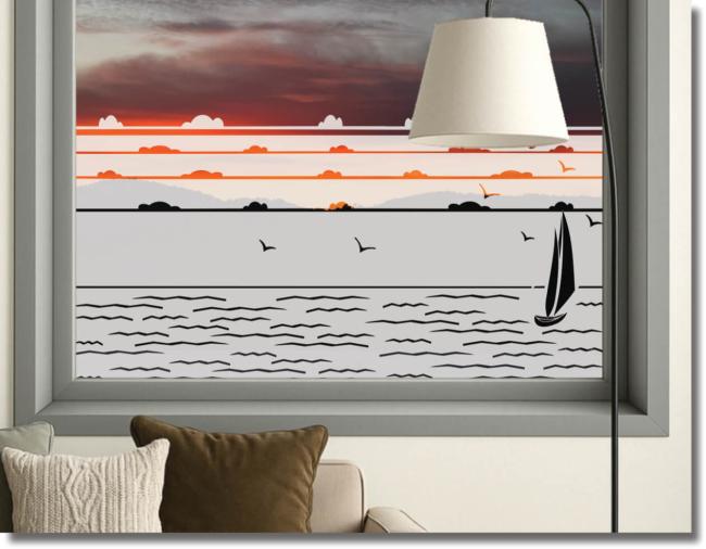 fensterfolie amla bewegtes Wasser mit einem Segelschiff