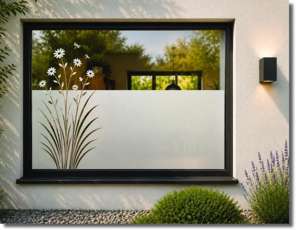 Fensterfolie Wiese mit Insekten als natürlicher Sichtschutz mit Blumen, Gräsern und Schmetterlingen