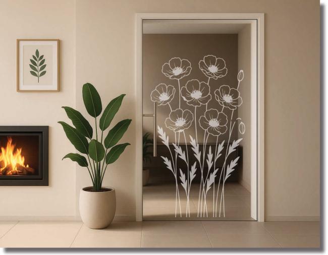 Glastürdekorfolie geschwungene mohnblumen