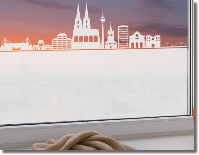 Sichtschutzfolie Skyline Koeln mit unterer Flaeche blickdicht