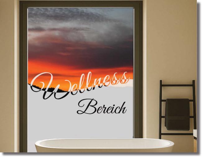 milchglasfolie mit schriftzug wellness bereich