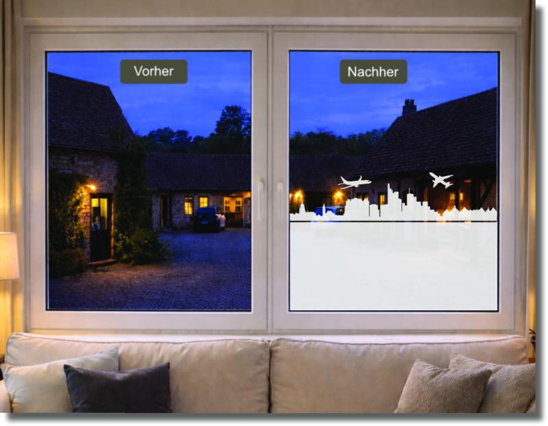 Milchglasfolie Vorher-Nachher-Fensterbild