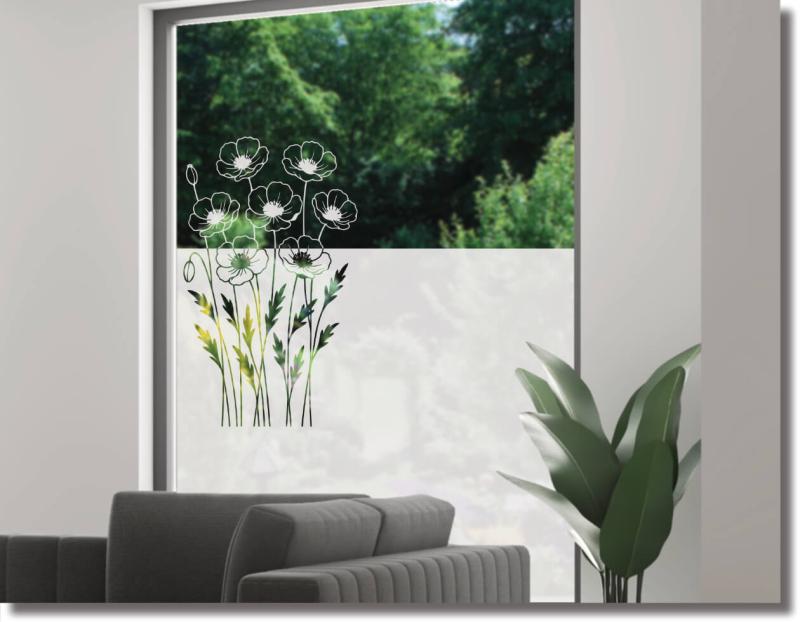 Fensterfolie eine geschwungene Mohnblume