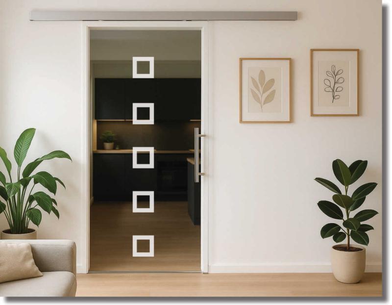 Glasdekorfolie line cube fuenf quadrate unternander innen offen