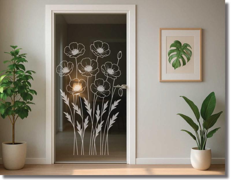 Glasdekorfolie geschwungene mohnblumen