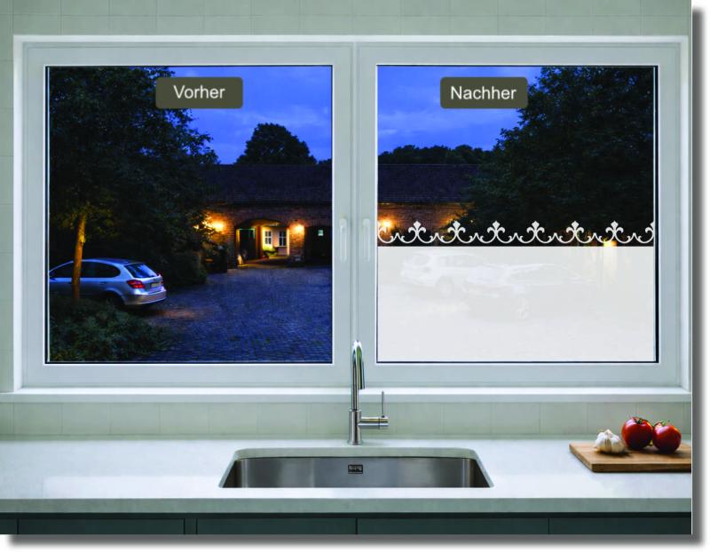 Milchglasfolie mit stilisiertem Wellenornament für moderne Fensterdekoration