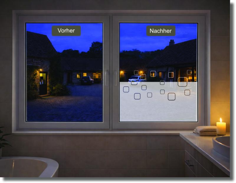 Milchglasfolie mit grafischen Quadratlinien, lichtdurchlässig und dekorativ