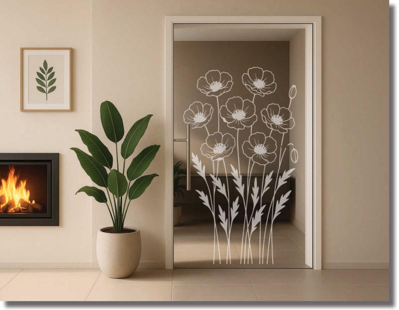 Glastürdekorfolie geschwungene mohnblumen