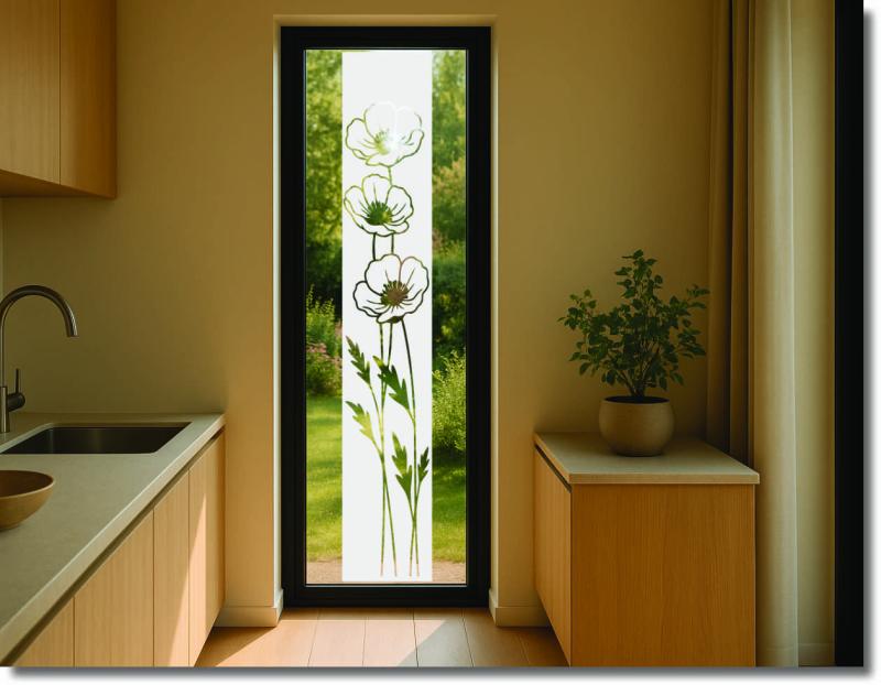 Schmale Fensterfolie Mohn im Wind
