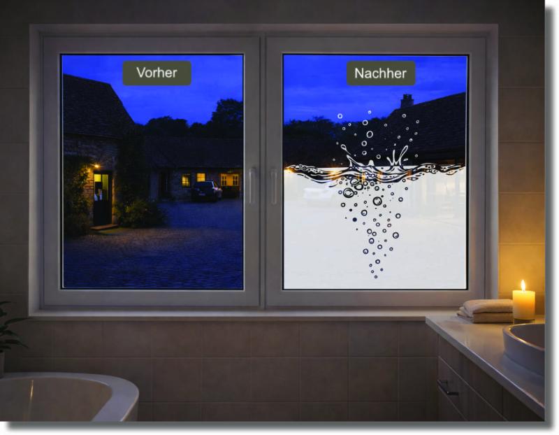 Fensterfolie mit Wasser- und Blasenmotiv für stilvolle Privatsphäre